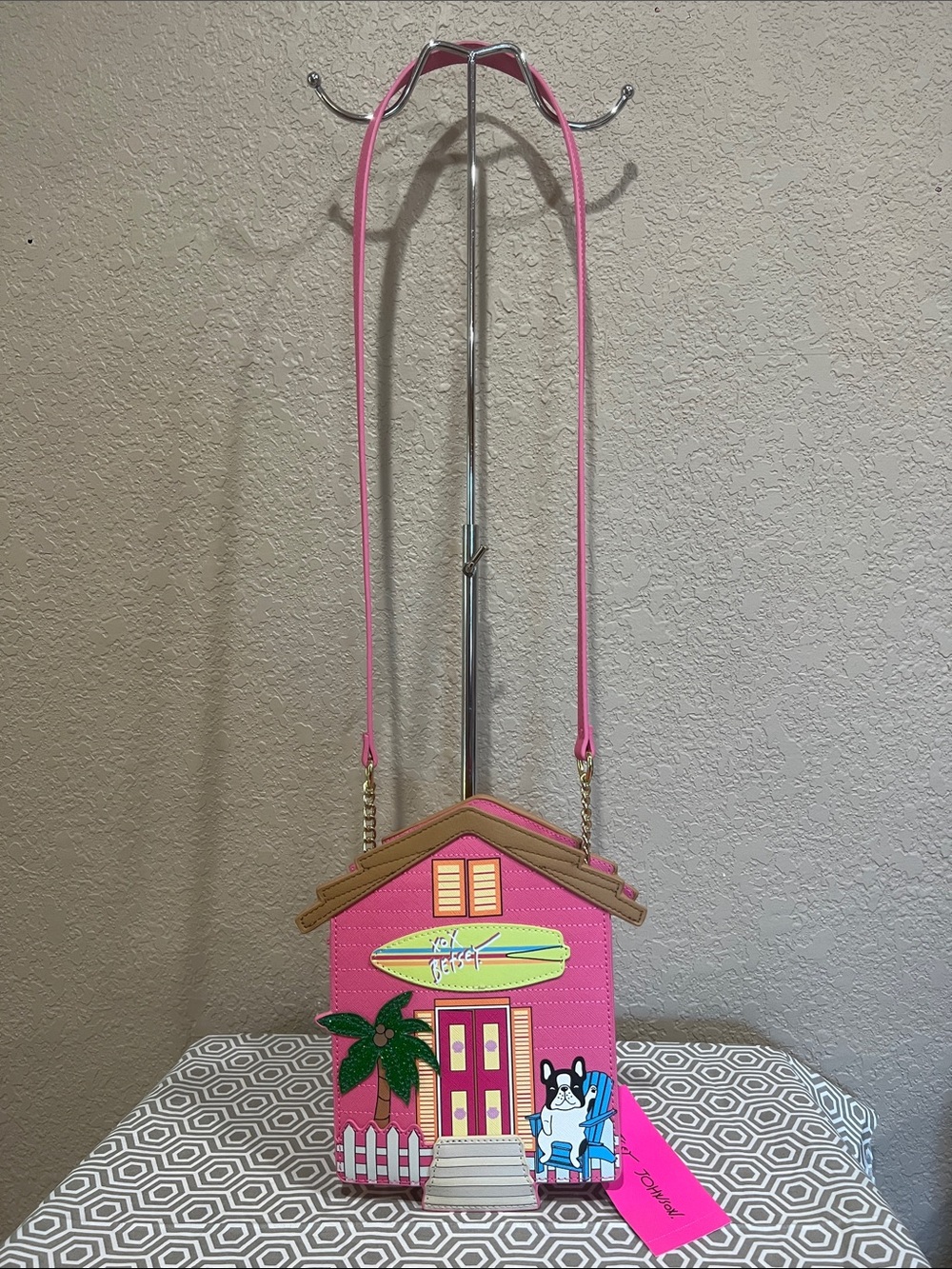 Betsey Johnson Pink Palm Tree Beach House Crossbody Bag